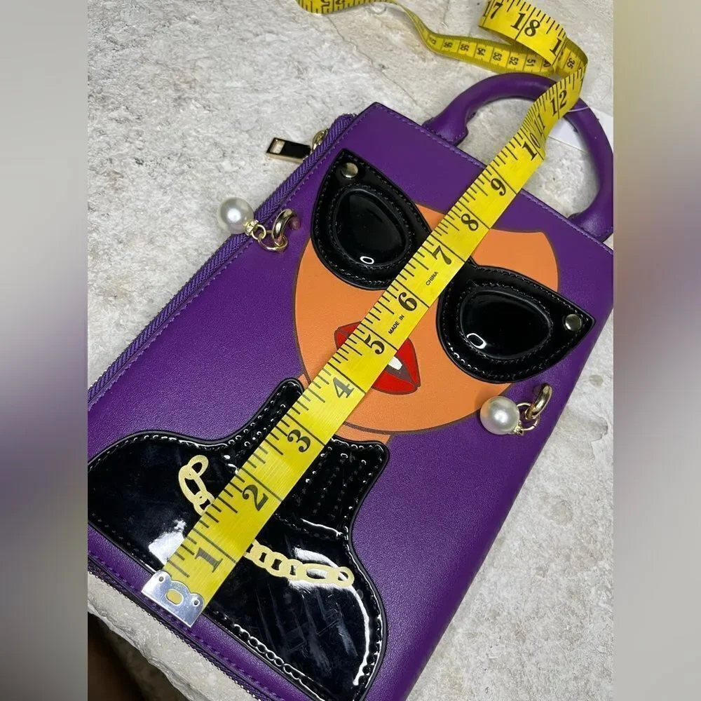 Novelty Lady Face Shoulder Bag faux Leather Messenger Travel Handbag (Purple)